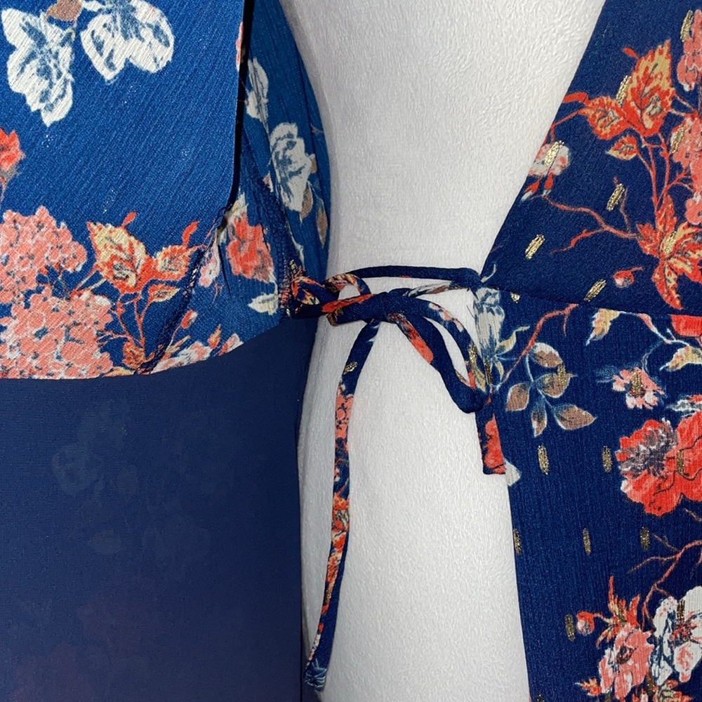 Lulu's Divine Days Navy Blue Floral Flutter Sleeve Wrap Maxi Dress - Picture 9 of 12